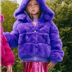 Lola & the Boys - Purple Magic Faux Fur Coat - Girls Size 12